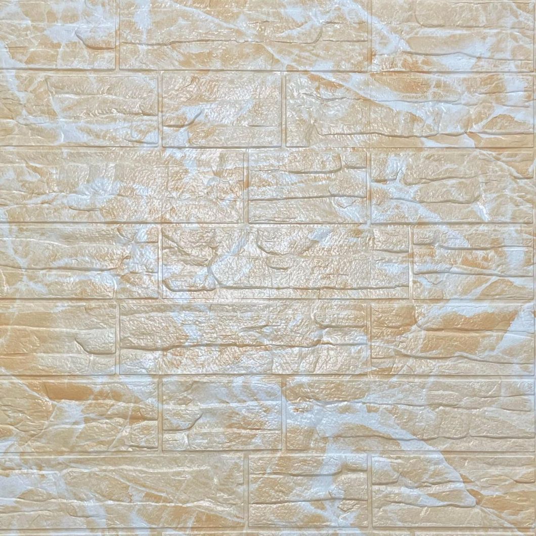 Панель стінова самоклеюча декоративна 3D камінь Бежева рвана цегла 700х770х5мм, Бежевий