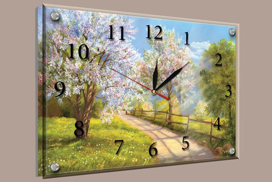 Часы-картина под стеклом Цветущие деревья 30 см x 40 см