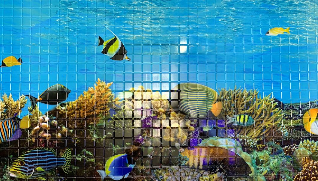 Панель стеновая декоративная пластиковая мозаика ПВХ "Подводный мир" 957 мм х 480 мм, Синий, Синий
