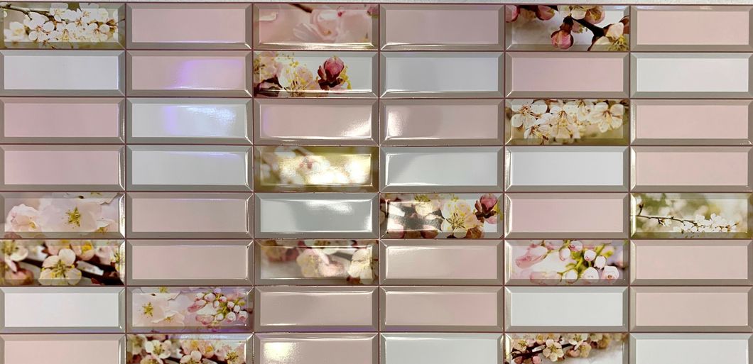 Панель стеновая декоративная пластиковая плитка ПВХ "Цветущий сад" 957 мм х 477 мм, Розовый, Розовый