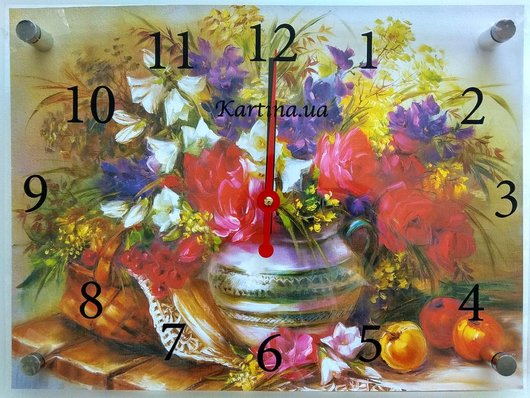 Часы-картина под стеклом Букет цветов 30 см x 40 см