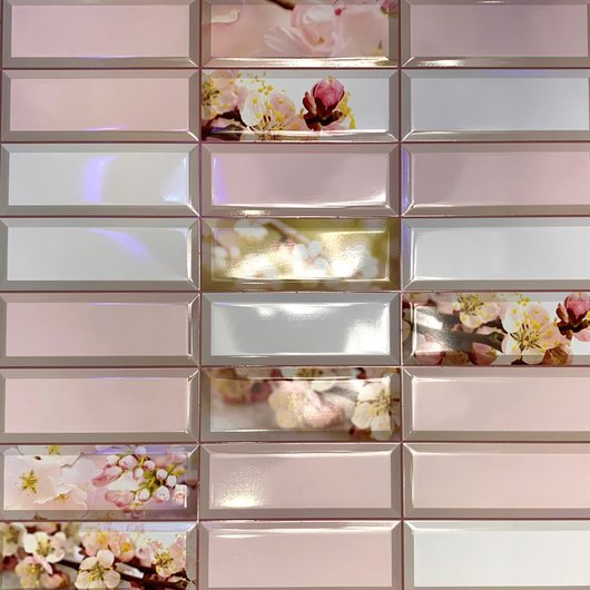 Панель стінова декоративна пластикова плитка ПВХ "Квітучий сад" 957 мм х 477 мм, Рожевий, Рожевий