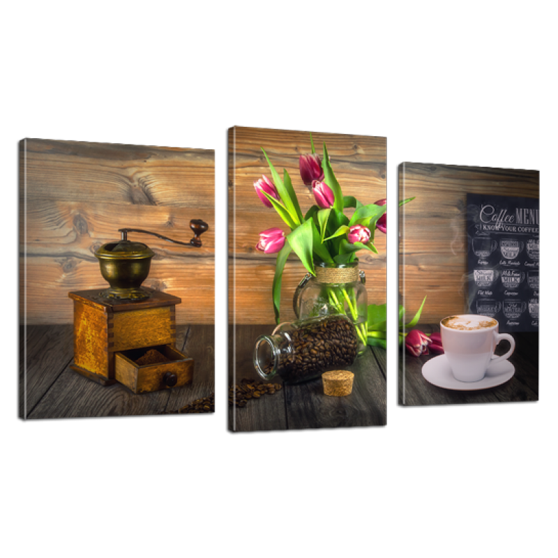 Модульная картина DK Place Кофе и тюльпаны 3 части 53 x 100 см (534_3)