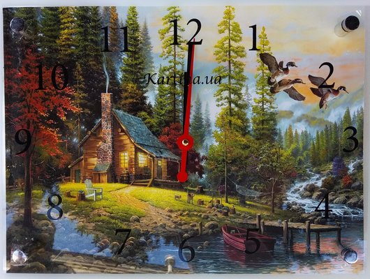 Часы-картина под стеклом Дом в лесу 30 см x 40 см