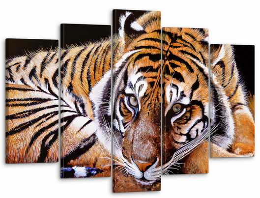 Модульная картина на стену для интерьера "Тигр" 5 частей 80 x 140 см (MK50227)
