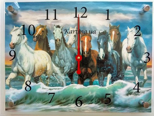 Часы-картина под стеклом Лошади 30 см x 40 см
