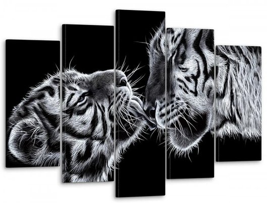 Модульная картина на стену для интерьера "Черно-белые тигры" 5 частей 80 x 140 см (MK50228)