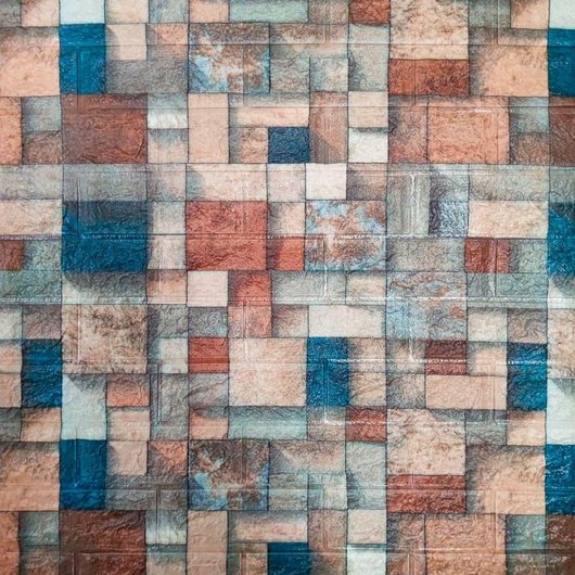 Панель стінова самоклеюча декоративна 3D під цеглу Кольорова мозаїка 700х770х4мм, Разные цвета
