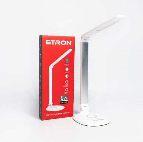 Лампа настольная светодиодная ETRON 8W Бело-серебряная, Серебристый, Серебристый