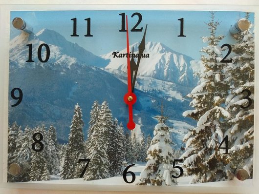Часы-картина под стеклом Лесные горы 25 см x 35 см