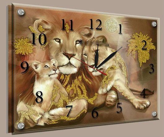 Часы-картина под стеклом Львы 30 см x 40 см