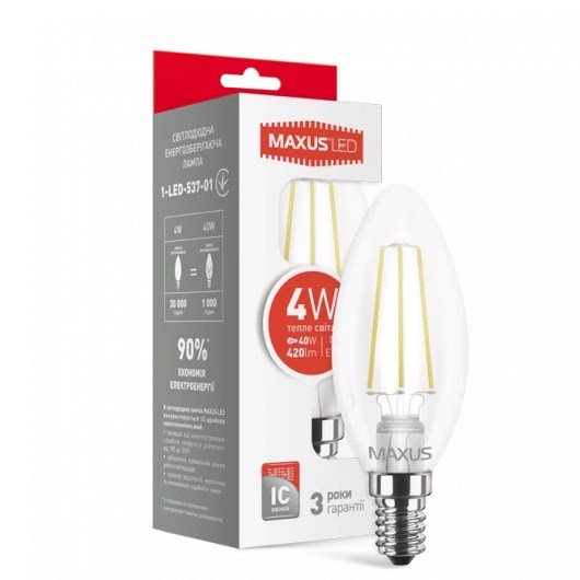 Лампа світлодіодна LED MAXUS C37 4W E14 теплий колір
