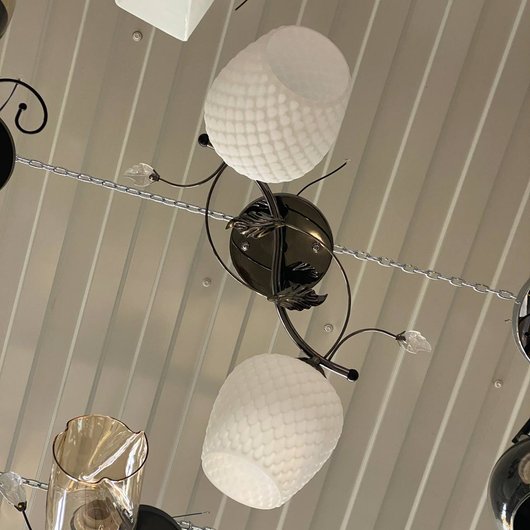 Люстра 2 лампи білі у вітальню, спальню скло в класичному стилі (9654/2), Чорный-хром, Чорний