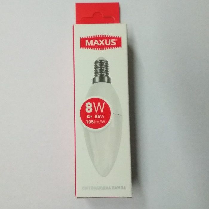Лампа светодиодная, MAXUS, 8W Е14, яркий свет, 4100К
