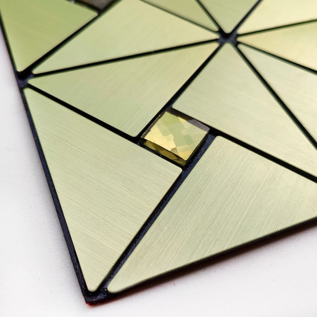 Самоклеящаяся алюминиевая плитка зеленое золото мозаика со стразами 300Х300Х3ММ (1172), Зелёный, Зелёный