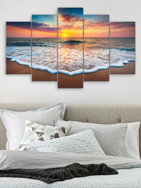Модульная картина большая в гостиную/спальню "Морская волна 5 частей" 80 x 140 см (MK50156)