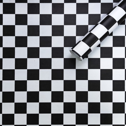 Самоклеющаяся декоративная пленка шахматы 0,45Х10М (KN-X0038-1), Черно-белый, Черно-белый
