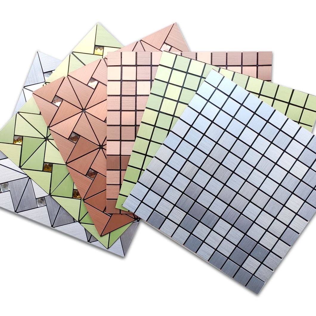 Самоклеящаяся алюминиевая плитка коричневая мозаика со стразами 300Х300Х3ММ (1416), Коричневый, Коричневый