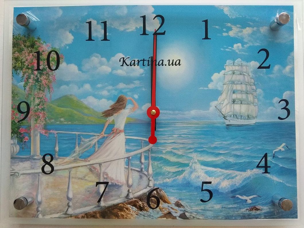 Годинник-картина під склом Дівчина на причалі 30 см x 40 см
