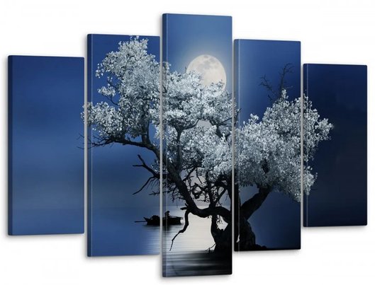 Модульная картина большая в гостиную/спальню "Одинокое дерево в свете луны" 5 частей 80 x 140 см (MK50065)