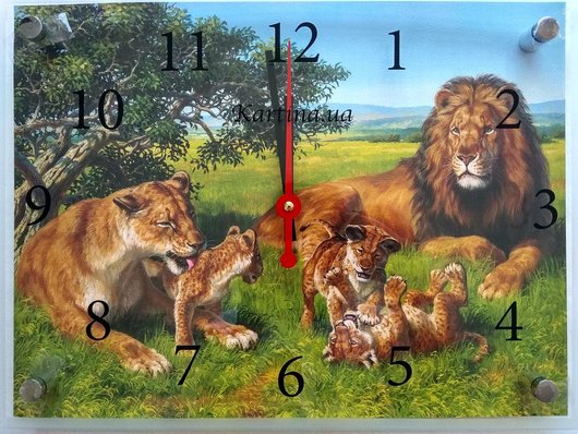 Часы-картина под стеклом Семья Львов 30 см x 40 см