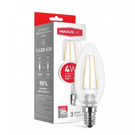 Лампа светодиодная LED MAXUS C37 4W E14 яркий цвет