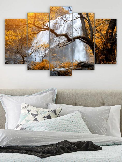 Модульная картина большая в гостиную/спальню "Осенний водопад" 5 частей 80 x 140 см (MK50183)