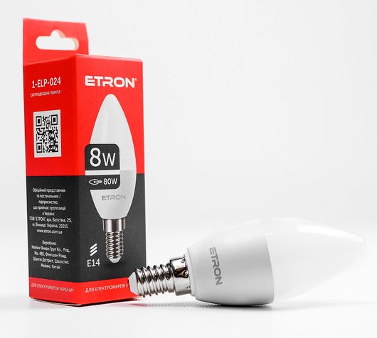 Лампа LED ETRON Light 1-ELP-024 C37 8W 4200K 220V E14