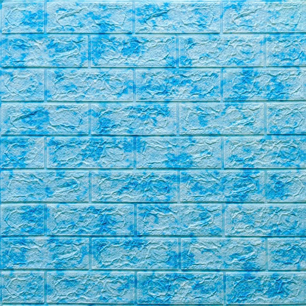 Панель стеновая самоклеящаяся декоративная 3D под кирпич Голубой мрамор 700х770х5мм, Голубой