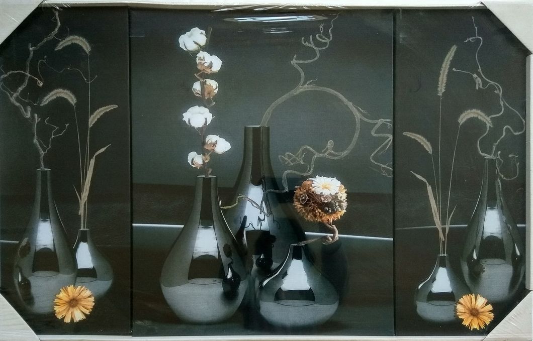 Картина триптих на холсте 3 части Черные вазы 50 x 80 см