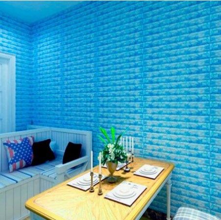 Панель стінова самоклеюча декоративна 3D під цеглу Блакитний мармур 700х770х5мм, Блакитний