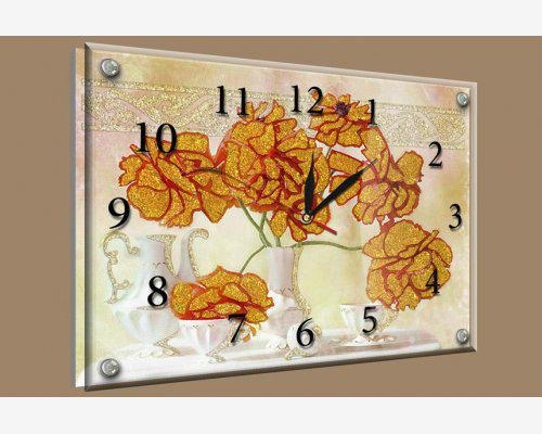 Годинник-картина під склом Жовті квіти 25 см x 35 см
