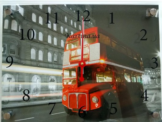 Часы-картина под стеклом Красный автобус 30 см x 40 см