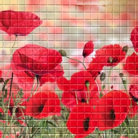 Панель стеновая декоративная пластиковая мозаика ПВХ "Бархатные маки" 957 мм х 480 мм, Красный, Красный