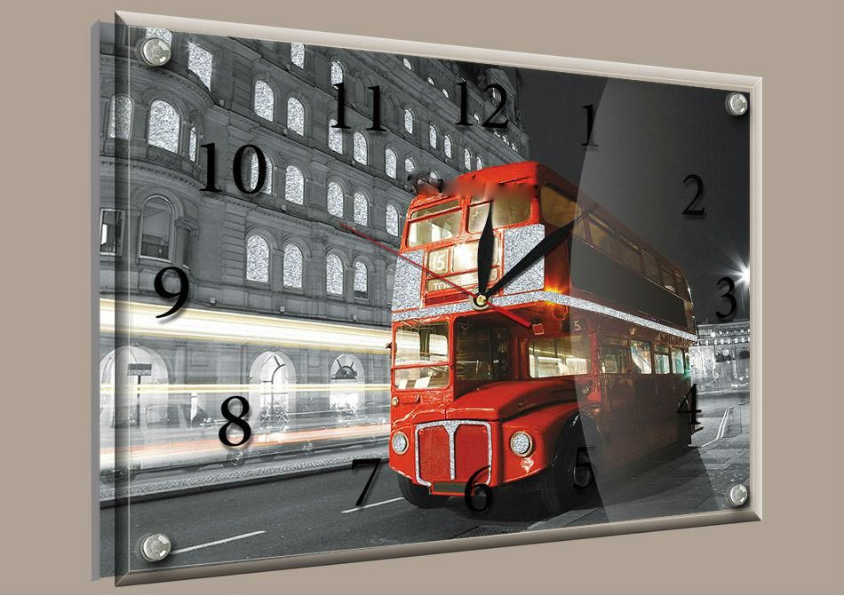 Часы-картина под стеклом Красный автобус 30 см x 40 см