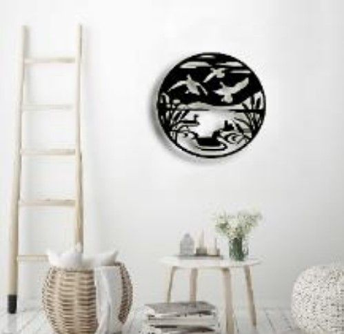 Панно картина из дерева декор на стену Лебеди черная 0,34 х 0,34м