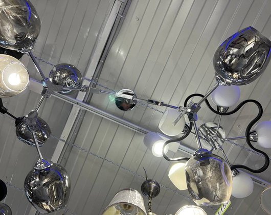 Люстра стиль Loft - "Молекула" 5 ламп ХРОМ сірі димчаті плафони, серый, Сірий