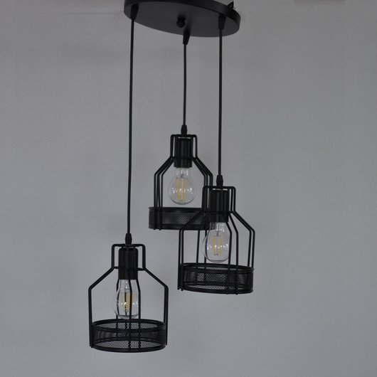 Люстра стиль Лофт подвесная черная металлическая 3 лампы, Черный, Серебристый