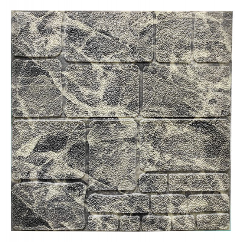 Панель стінова самоклеюча декоративна 3D камінь чорно-білий мармур 700х700х7мм, Черный