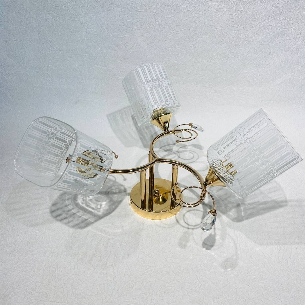 Люстра 3 лампи, золота у вітальню, спальню скло в класичному стилі (XA1297/3), Золотий, Золото