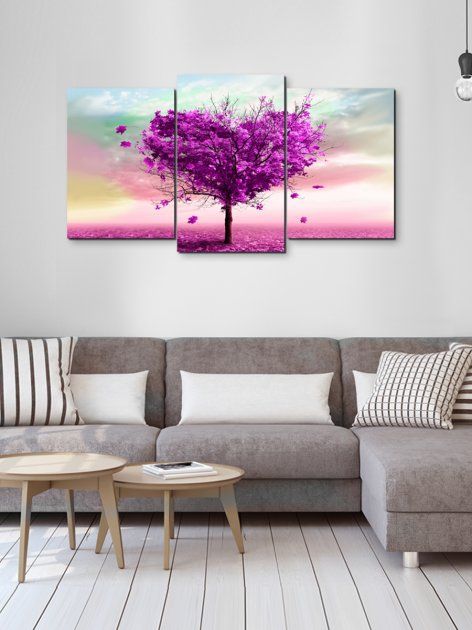 Модульная картина в гостиную/спальню для интерьера "Фиолетовое сердце" 3 части 53 x 100 см (MK30063_E)