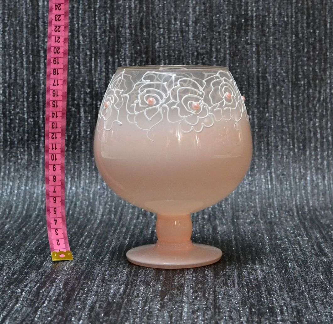 Ваза бокал скло персикова з квітами 18,5 см, Персиковый, Персиковий