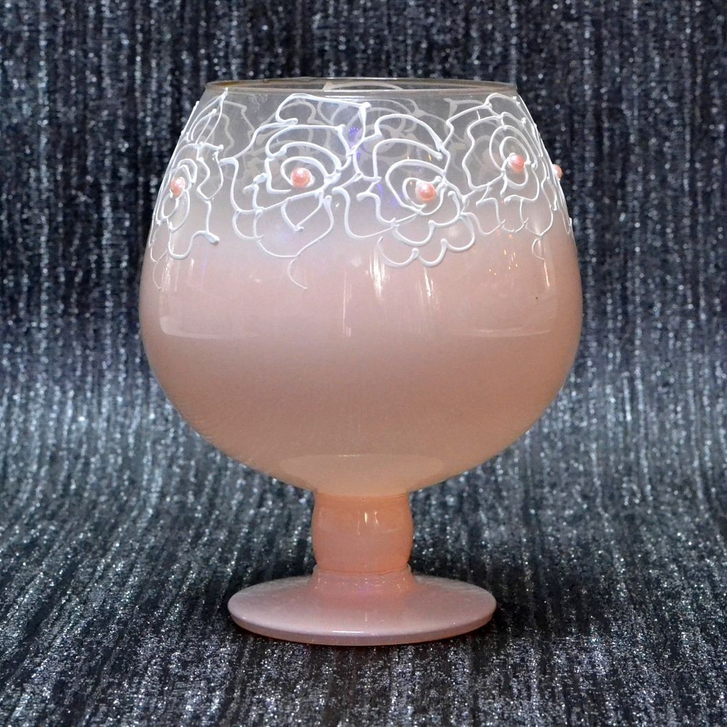 Ваза бокал стекло персиковая с цветами 18,5см, Персиковый, Персиковый