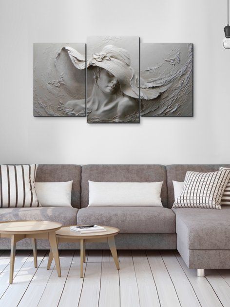 Модульна картина у вітальню/спальню для інтер'єру "Фреска з дівчиною" 3 частини 53 x 100 см (MK30152_E)