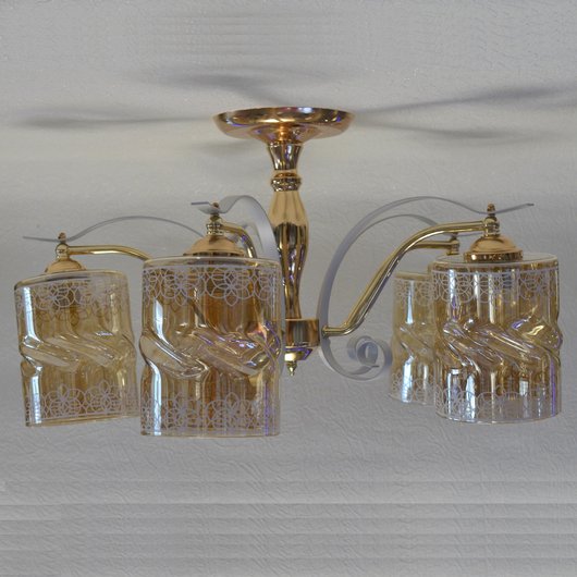 Люстра 5 ламп золото в гостиная спальня стекло в классическом стиле, Золото, Бежевый