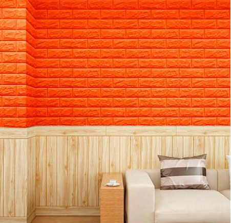 Панель стінова самоклеюча декоративна 3D під цеглу Помаранчевий 700х770х5мм, Оранжевый