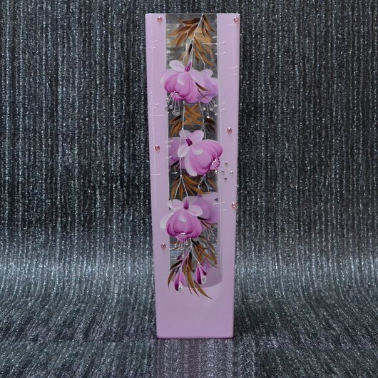 Ваза скло рожева з квітами 32см (213-6), Рожевий
