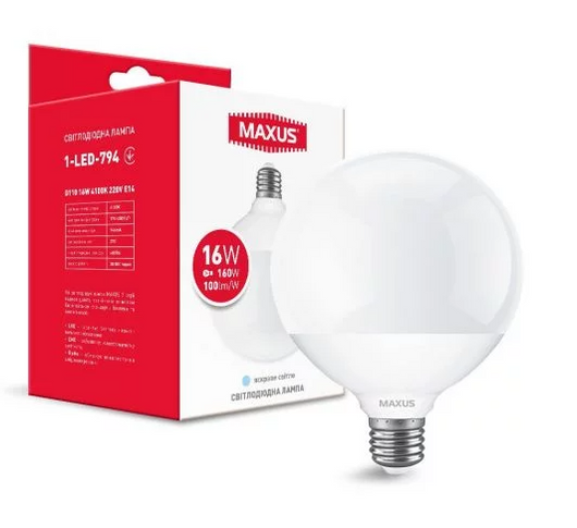 Светодиодная лампа G110 16W 4100K E27 220V MAXUS (1-LED-794)