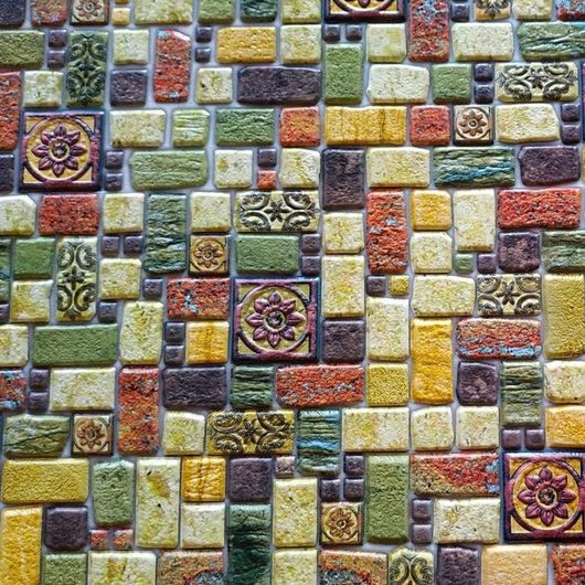 Панель стеновая декоративная пластиковая мозаика ПВХ "Травертин Лайм" 956 мм х 480 мм, Разные цвета, Разные цвета