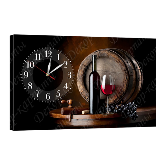 Часы настенные на холсте без стекла Вино 30 см х 53 см
